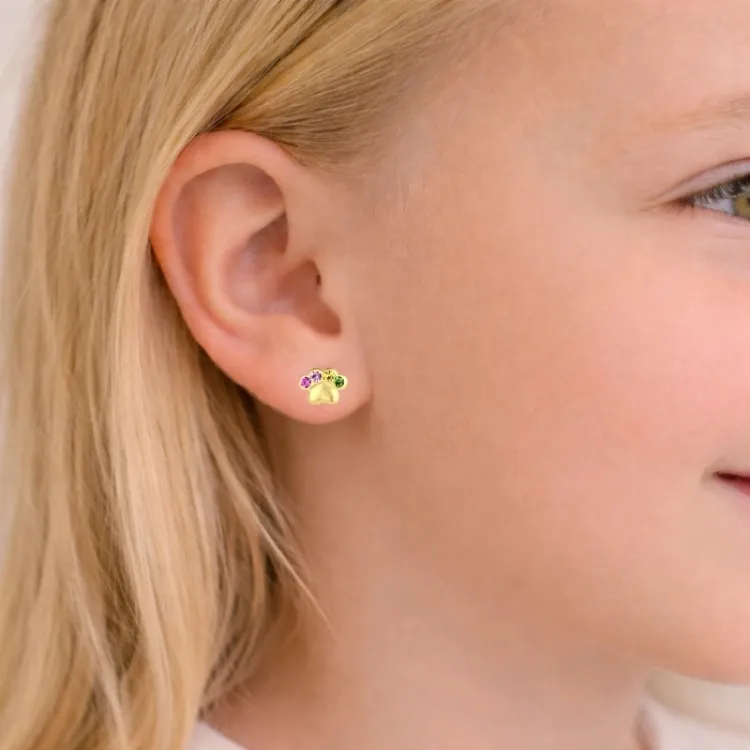 poot veelkleurig kinder oorbellen in verguld zilver - Little Ones