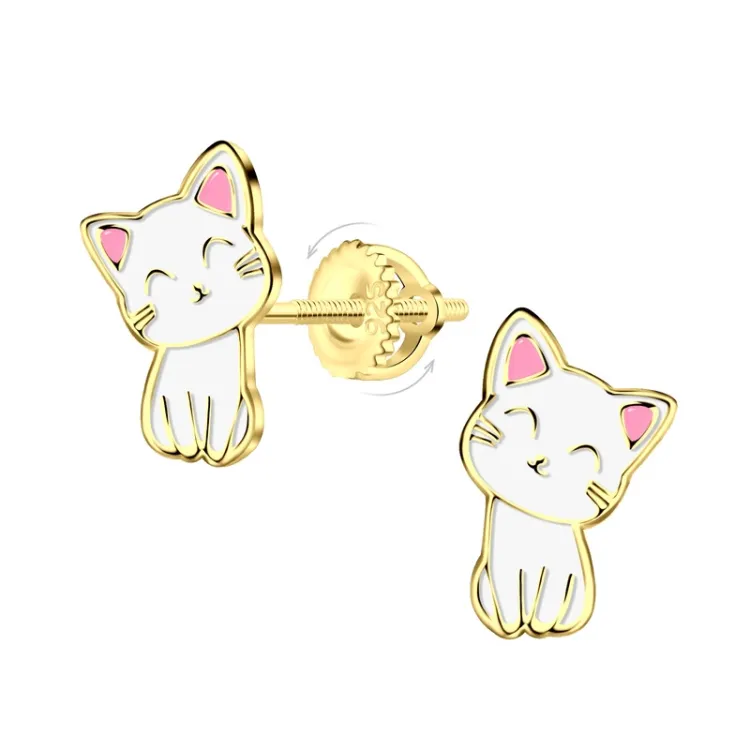katten kinder oorbellen in verguld zilver - Little Ones