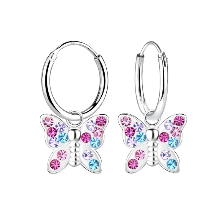 vlinder veelkleurig kinder oorbellen in zilver - Little Ones
