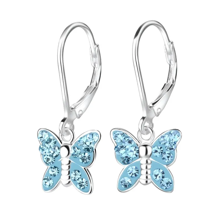 vlinder blauwe kinder oorbellen in zilver - Little Ones