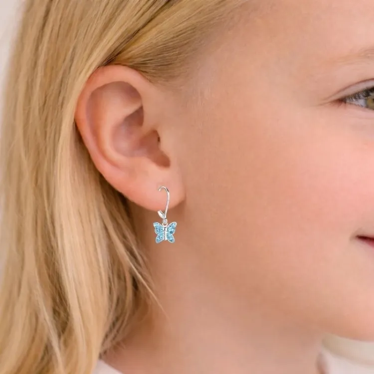 vlinder blauwe kinder oorbellen in zilver - Little Ones
