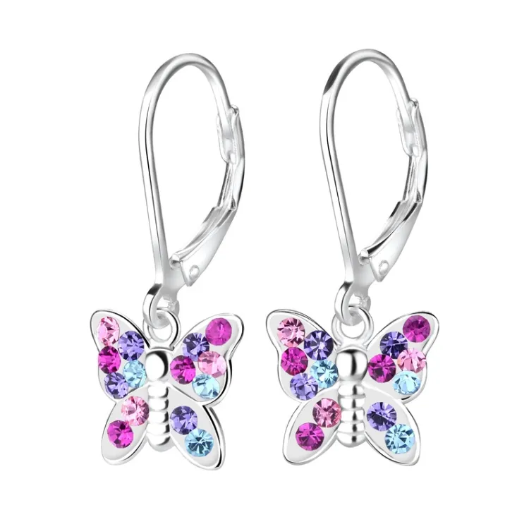 vlinder veelkleurig kinder oorbellen in zilver - Little Ones