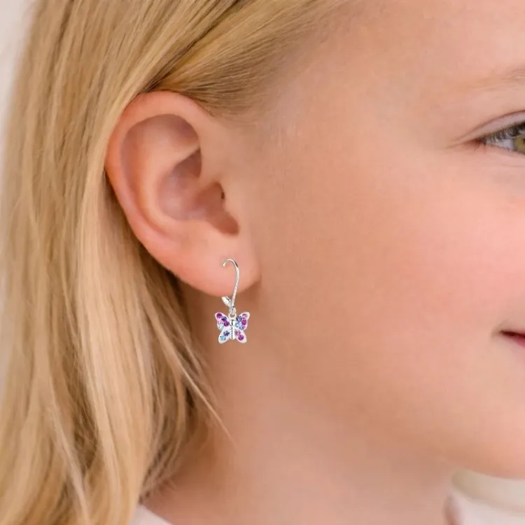 vlinder veelkleurig kinder oorbellen in zilver - Little Ones