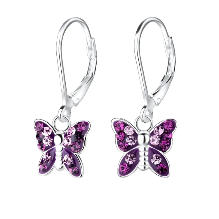 vlinder paarse kinder oorbellen in zilver - Little Ones