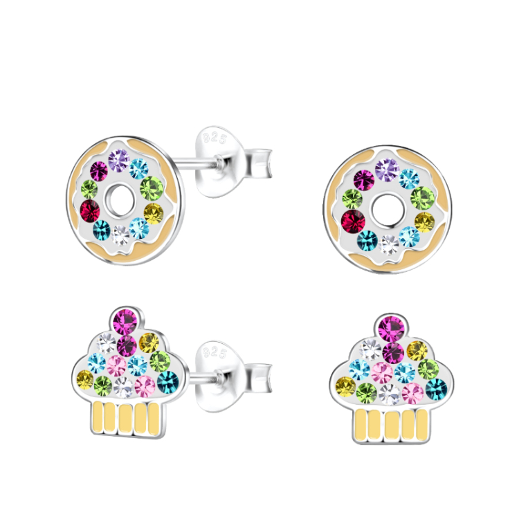 cup cake multikleurige kinder oorbellen in zilver - Little Ones