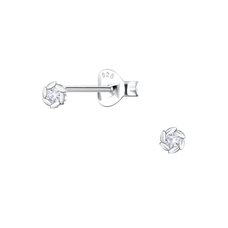 3 mm zirkoon solitaire oorbel in zilver