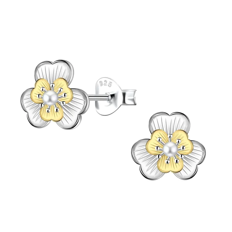bloem kinder oorbellen in zilver met verguld zilver - Little Ones