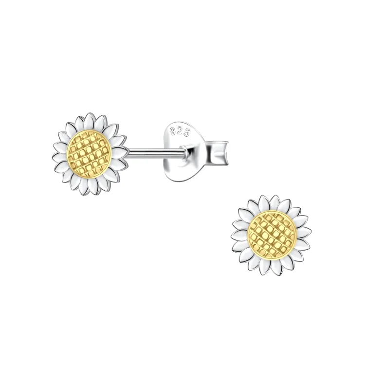 bloem oorbellen in zilver met verguld zilver - Little Ones