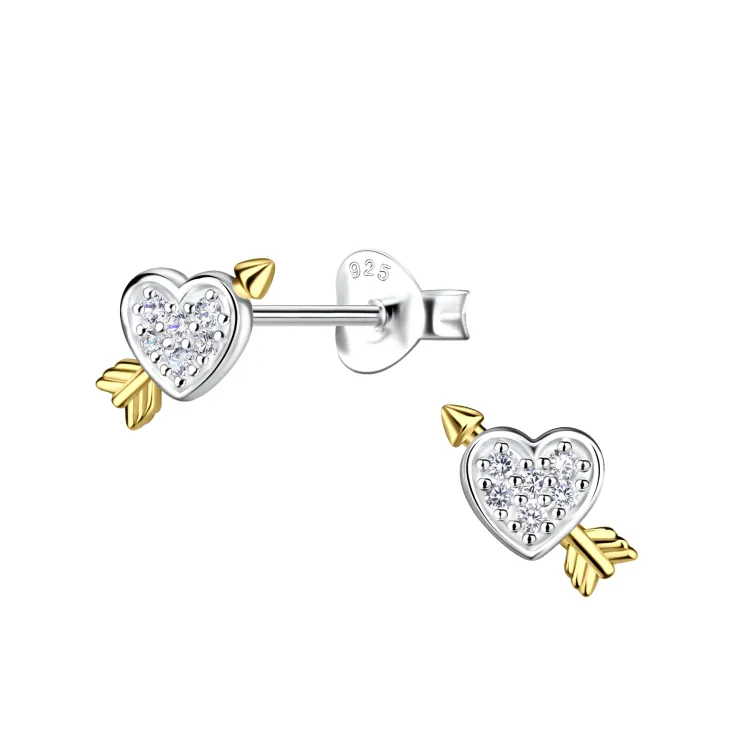 hart zirkoon kinder oorbellen in zilver met verguld zilver - Little Ones