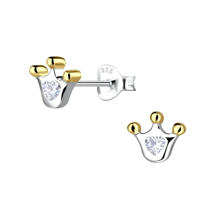 kroon kinder oorbellen in zilver met verguld zilver - Little Ones