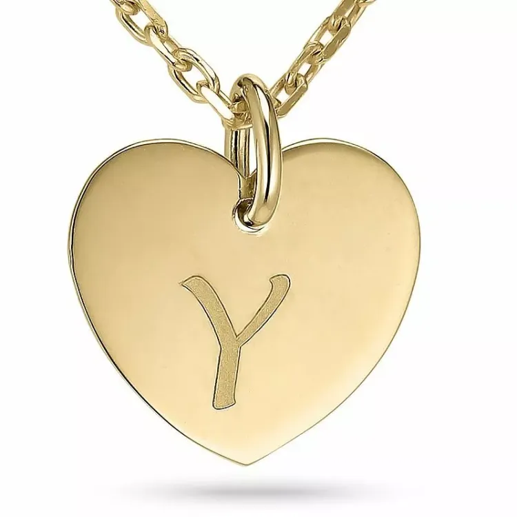 Letter y ankerketting in verguld sterlingzilver met hartjes hanger in 9 karaat goud