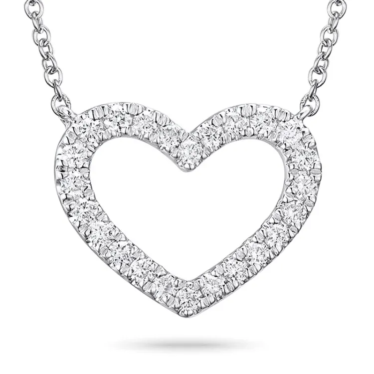 hart diamant ketting in 14 caraat witgoud 0,20 ct
