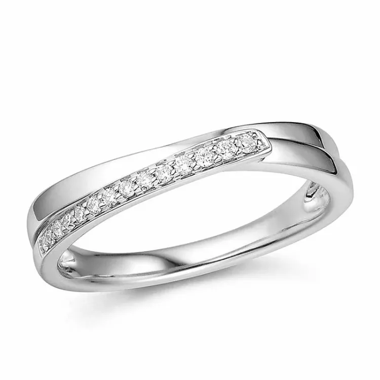 abstract diamant witgouden ring in 14 karaat witgoud 0,08 ct