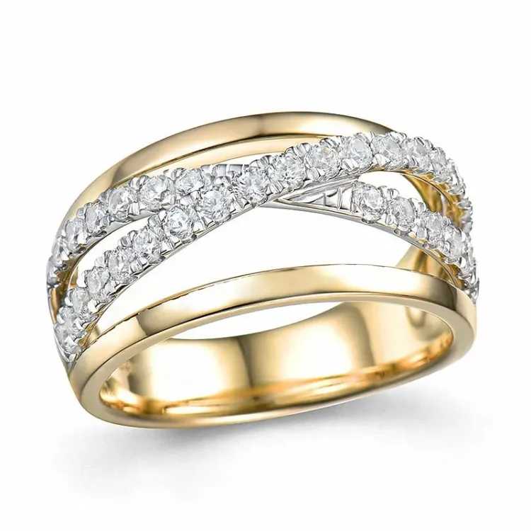 breed abstract goud ring in 14 karaat goud-en witgoud 0,75 ct