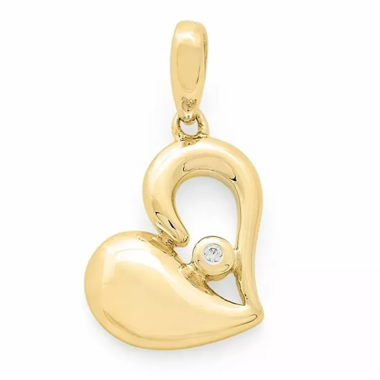 Trendy hart diamanten hanger in 14 caraat goud-en witgoud 0,01 ct