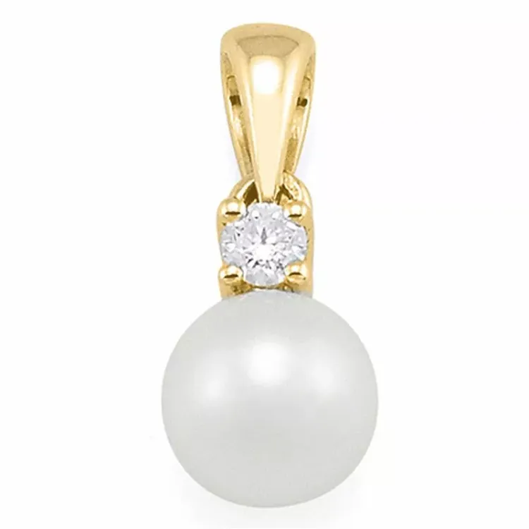 parel diamanten hanger in 14 caraat goud 0,05 ct
