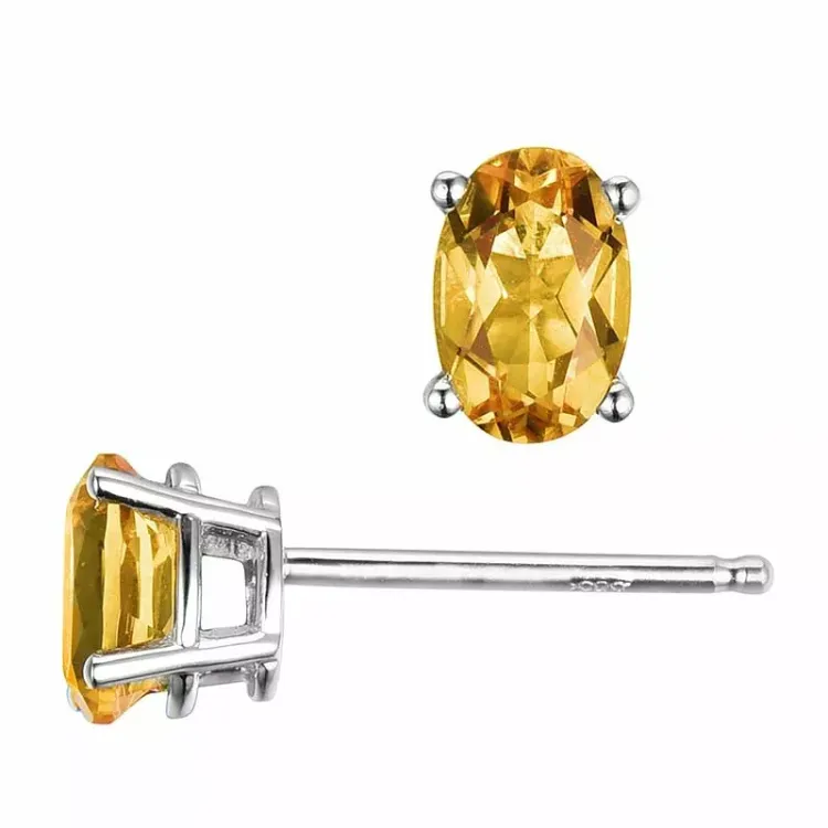 2 x 0,45 ct geel citrien oorsteker in 14 karaat witgoud met citrien