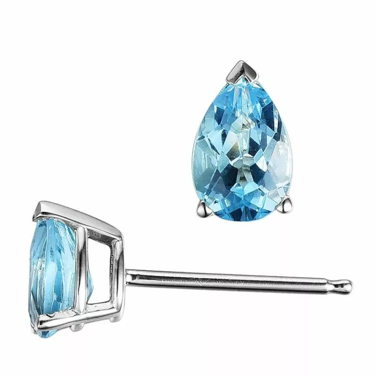 2 x 0,50 ct blauwe topaas oorsteker in 14 karaat witgoud met topaas