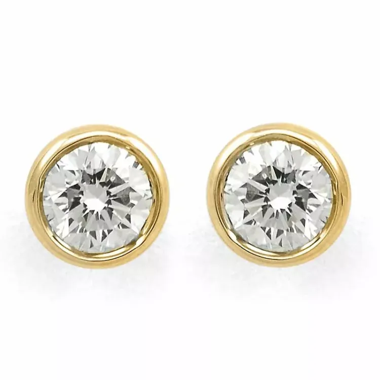 rond diamant solitaire oorbel in 14 karaat goud met diamant