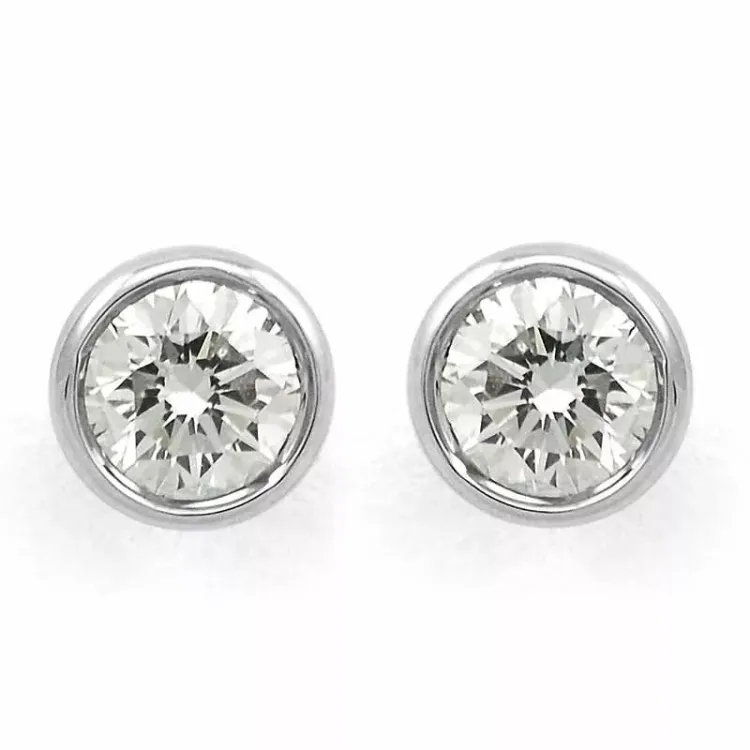 rond diamant solitaire oorbel in 14 karaat witgoud met diamant 