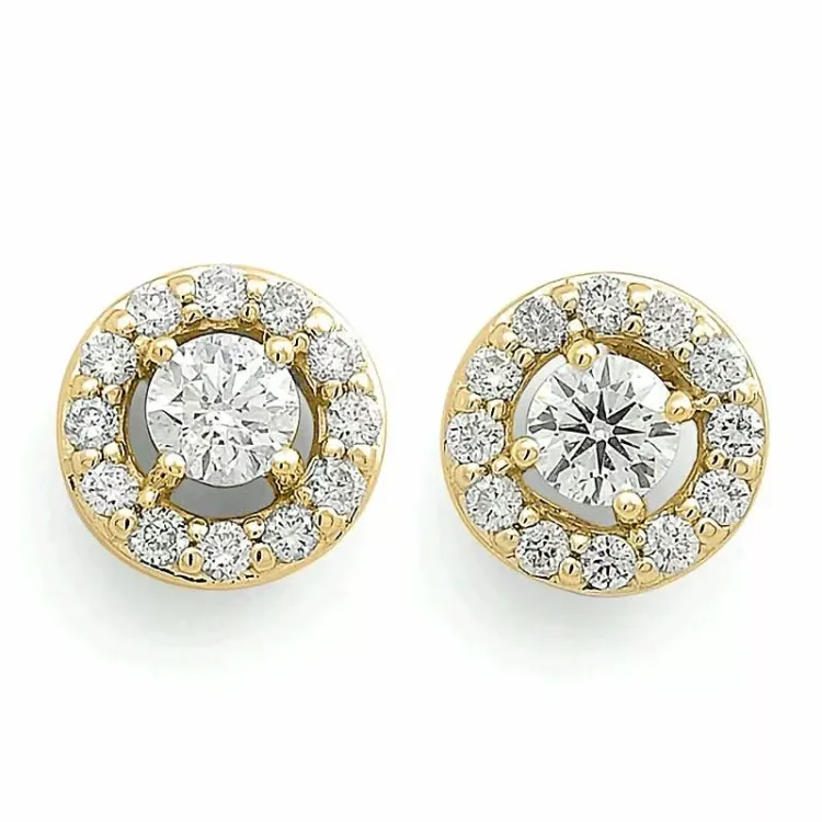 rond diamant oorsteker in 14 karaat goud met diamant