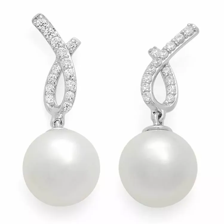 witte parel diamant oorbellen in 14 karaat witgoud met diamant