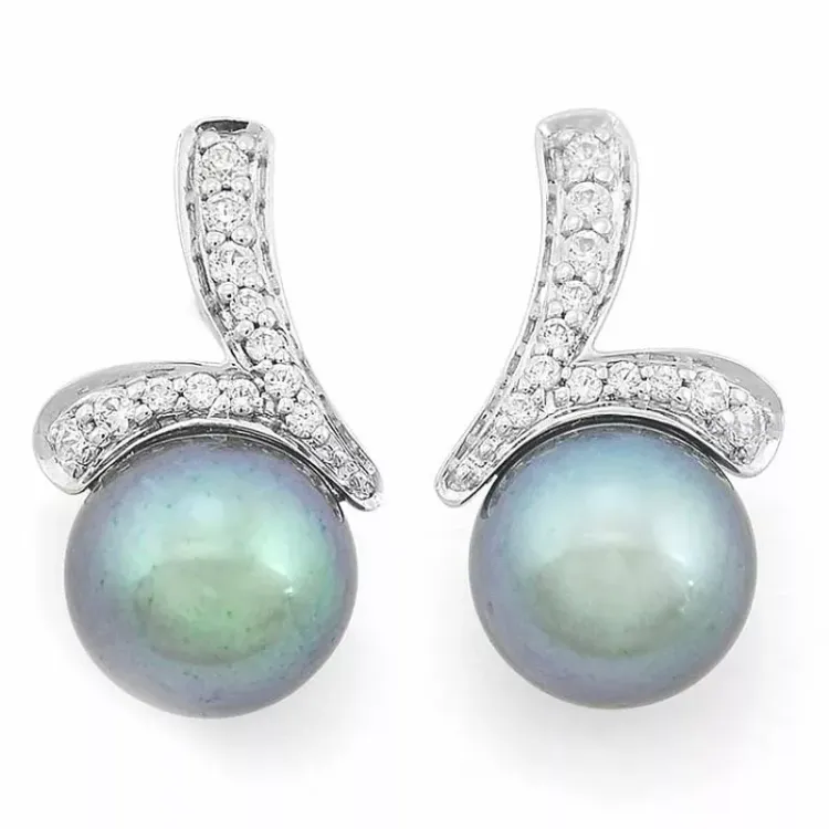 parel diamant oorbellen in 14 karaat witgoud met diamant