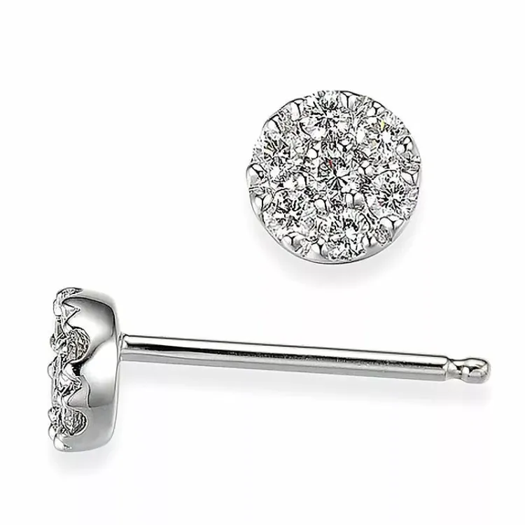 rond diamant oorbellen in 14 karaat witgoud met diamant