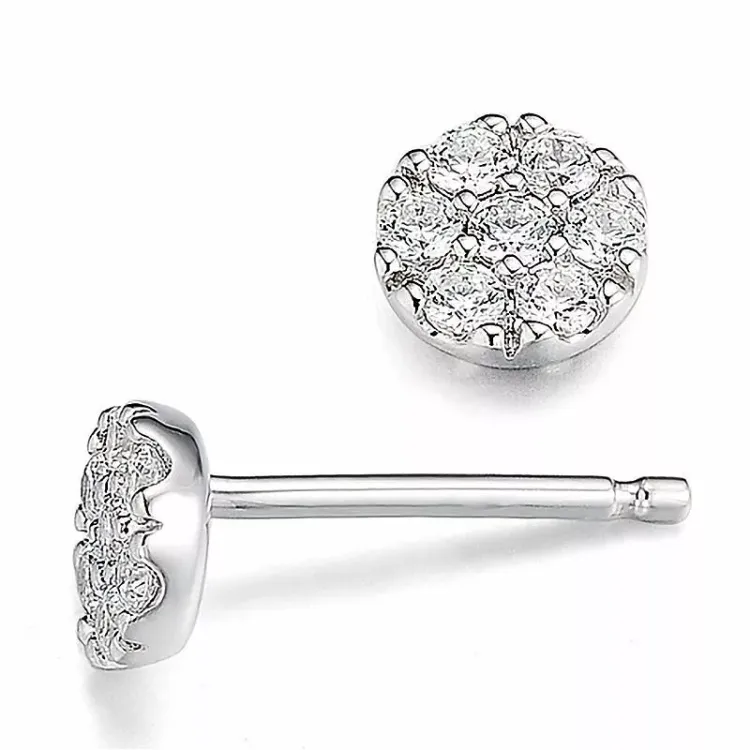 rond diamant oorbellen in 14 karaat witgoud met diamant