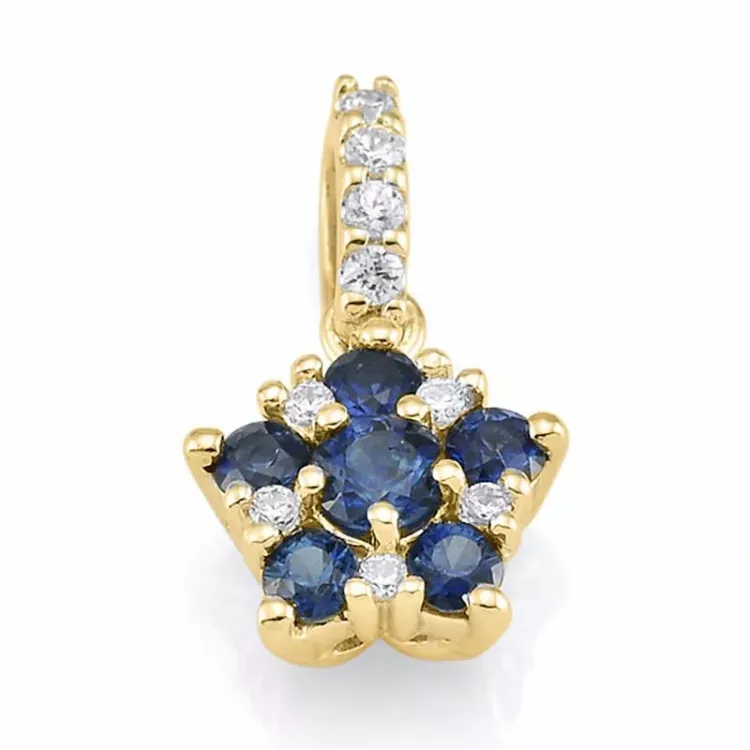 ster saffier hanger in 14 caraat goud 0,074 ct