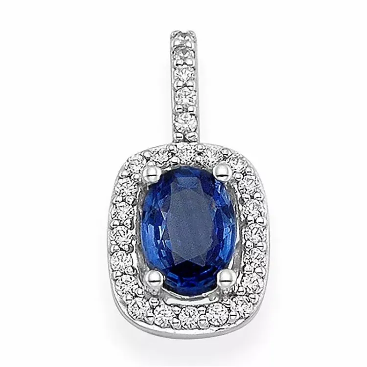 blauwe saffier hanger in 14 caraat witgoud 0,19 ct 1,05 ct