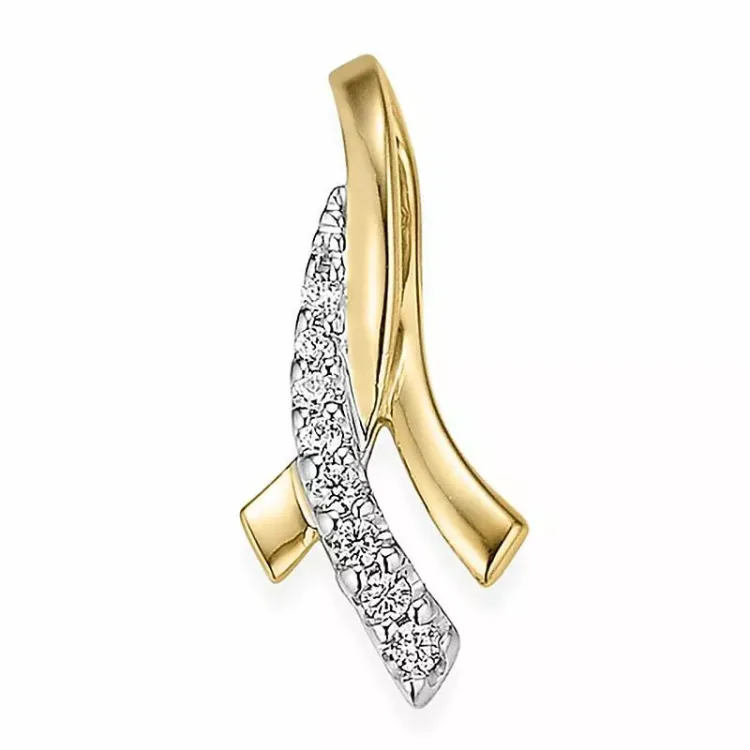 abstract diamant hanger in 14 caraat goud-en witgoud 0,05 ct