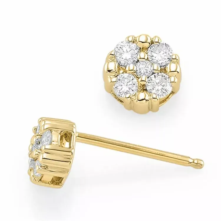 rond diamant oorbellen in 14 karaat goud met diamant