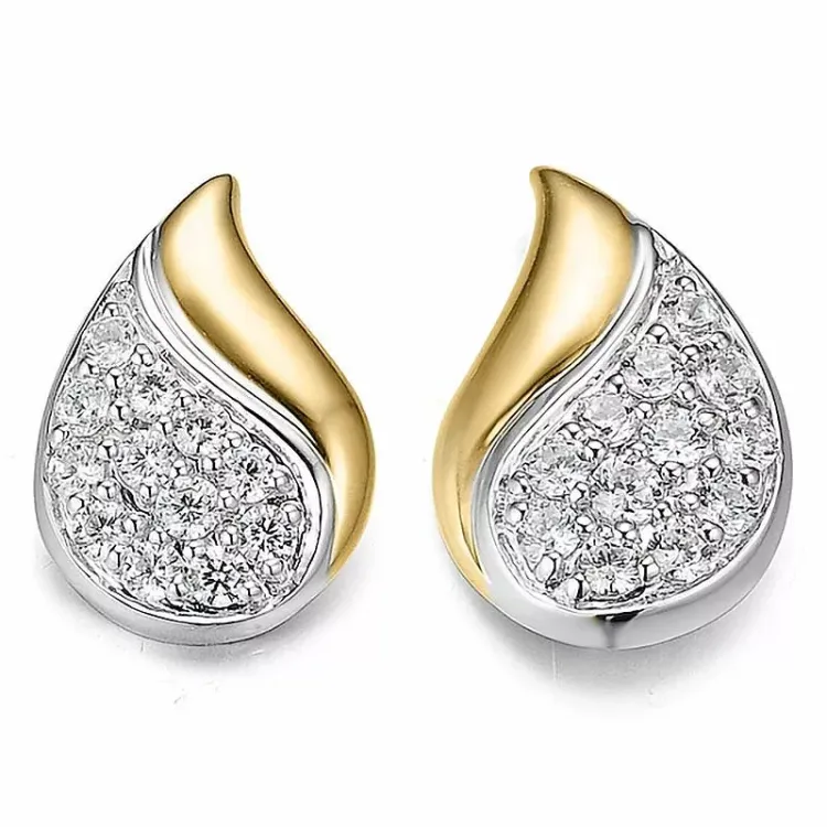 druppel diamant oorsteker in 14 karaat goud en witgoud met diamant