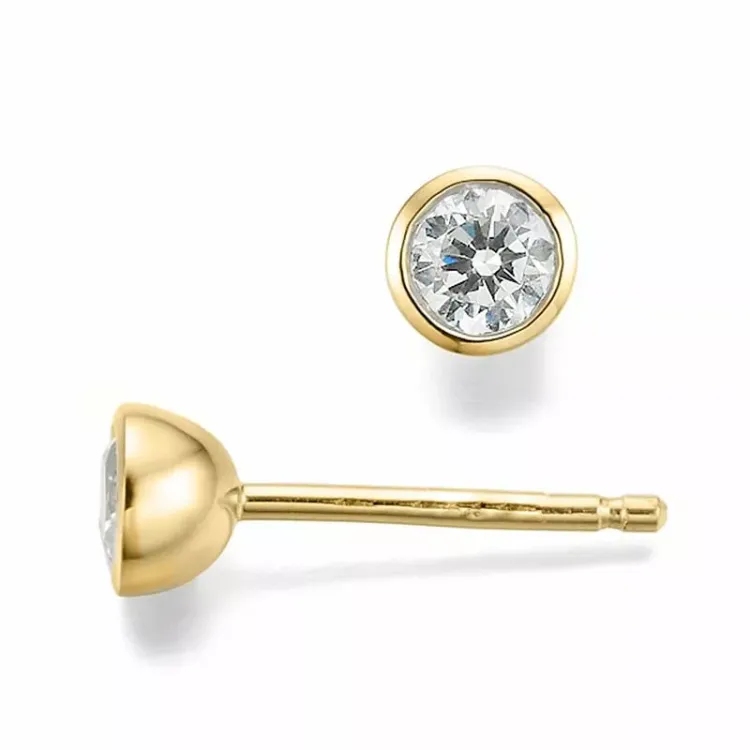 rond diamant solitaire oorbel in 14 karaat goud met diamant 
