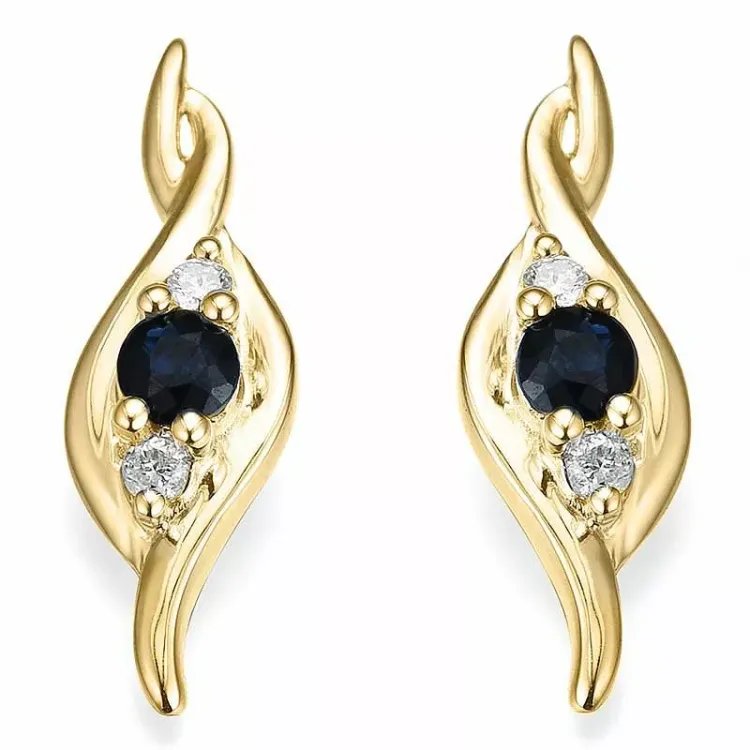 saffier diamant oorbellen in 14 karaat goud met diamant en saffier 