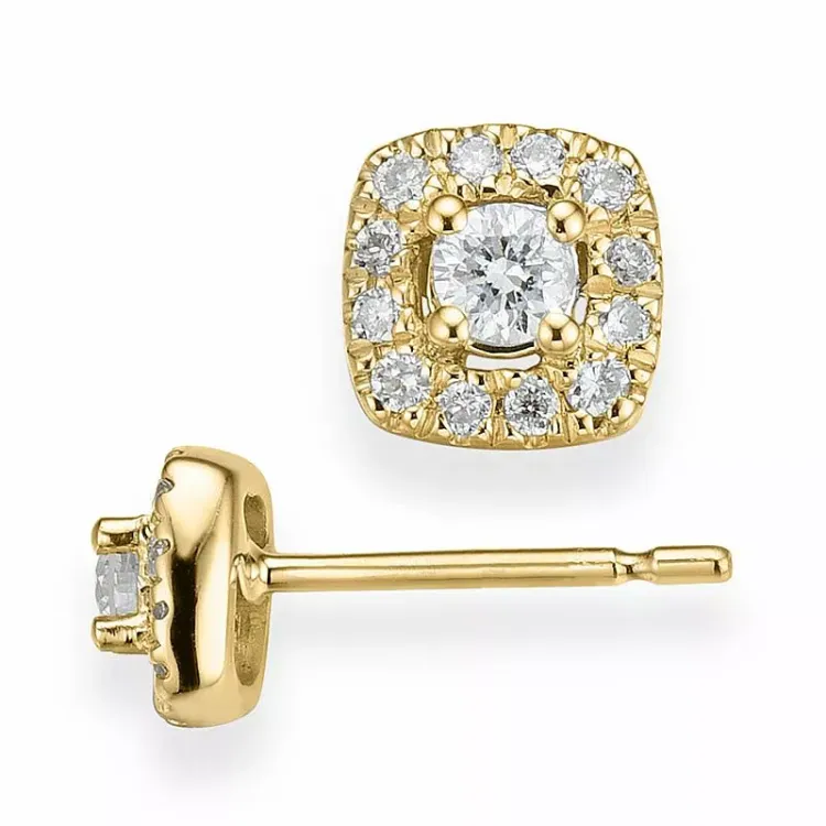 vierkant witte briljant oorbellen in 14 karaat goud met diamant