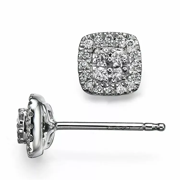 vierkant briljant oorbellen in 14 karaat witgoud met diamant