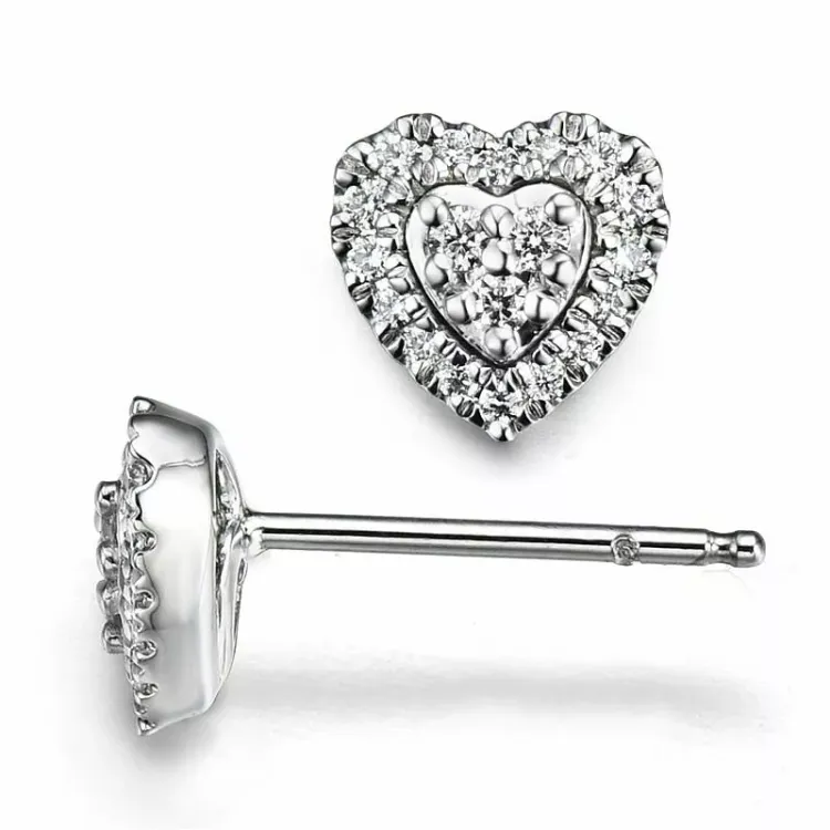 Hart diamant oorbellen in 14 karaat witgoud met diamanten