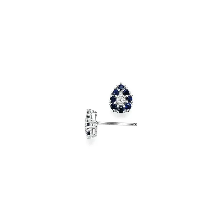 Druppel saffier diamant oorbellen in 14 karaat witgoud met diamanten en saffieren