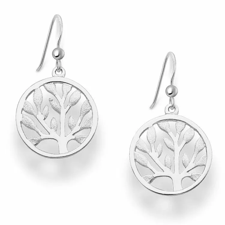 Lange boom van het leven oorbellen in zilver