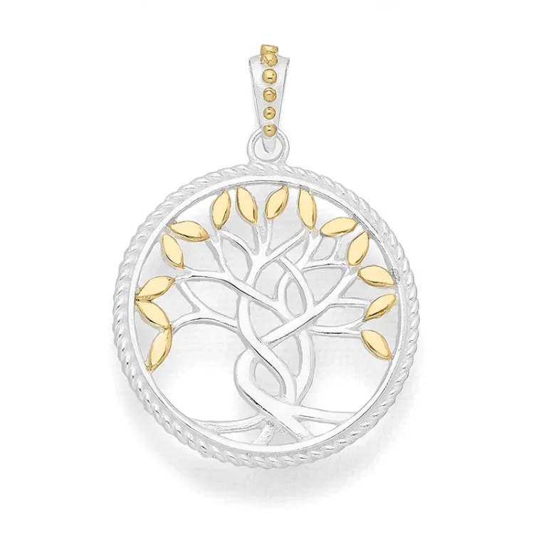 rond boom van het leven hanger in zilver en verguld sterlingzilver