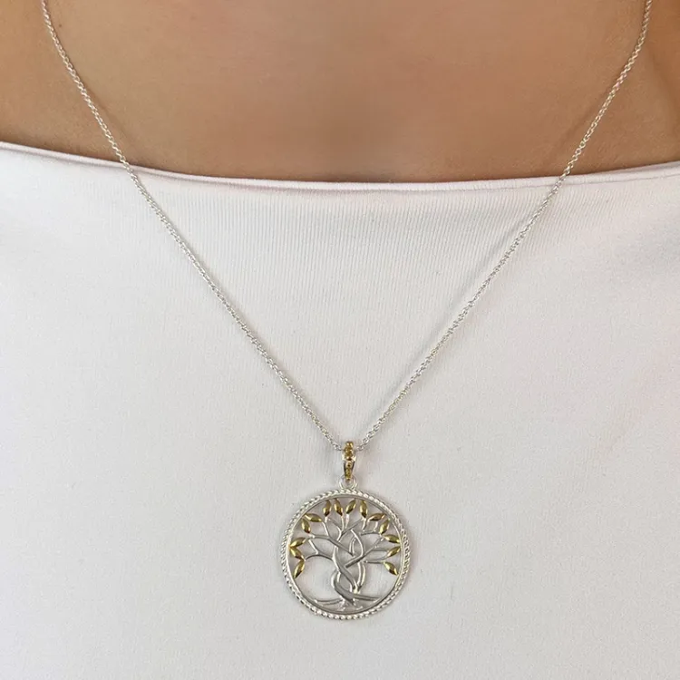 rond boom van het leven hanger in zilver en verguld sterlingzilver
