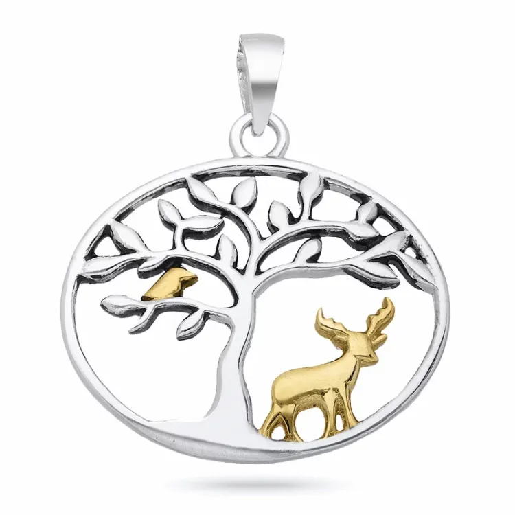 boom van het leven hanger in zilver en verguld sterlingzilver
