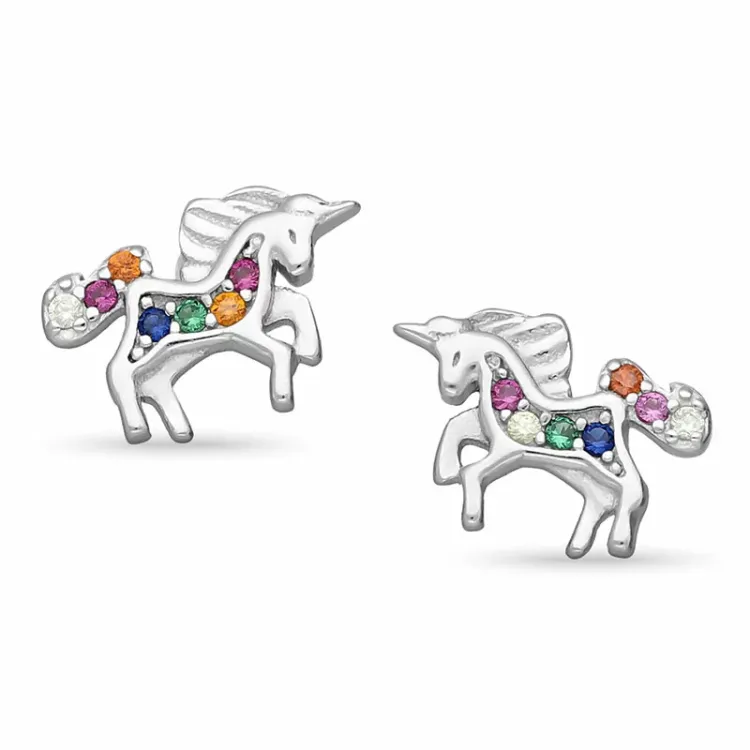 paarden multikleurige zirkoon oorbellen in zilver - Little Ones