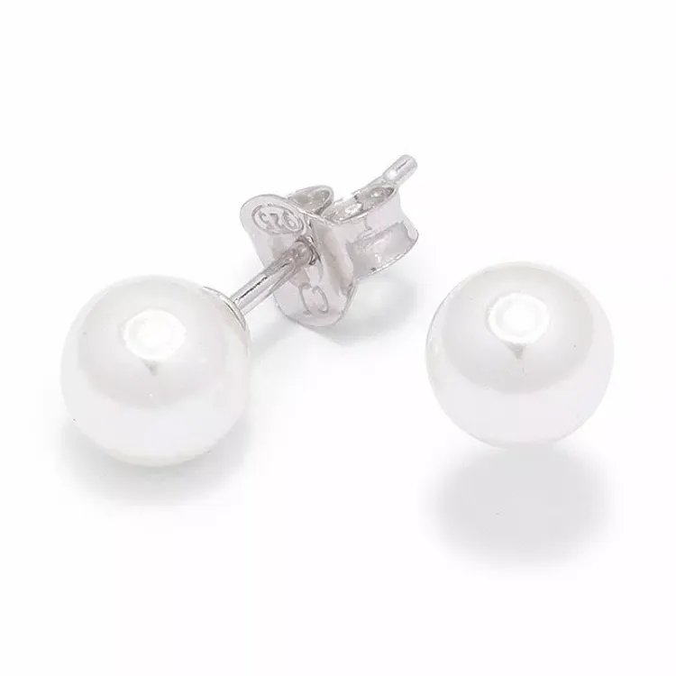 7 mm rond witte parel oorsteker in zilver