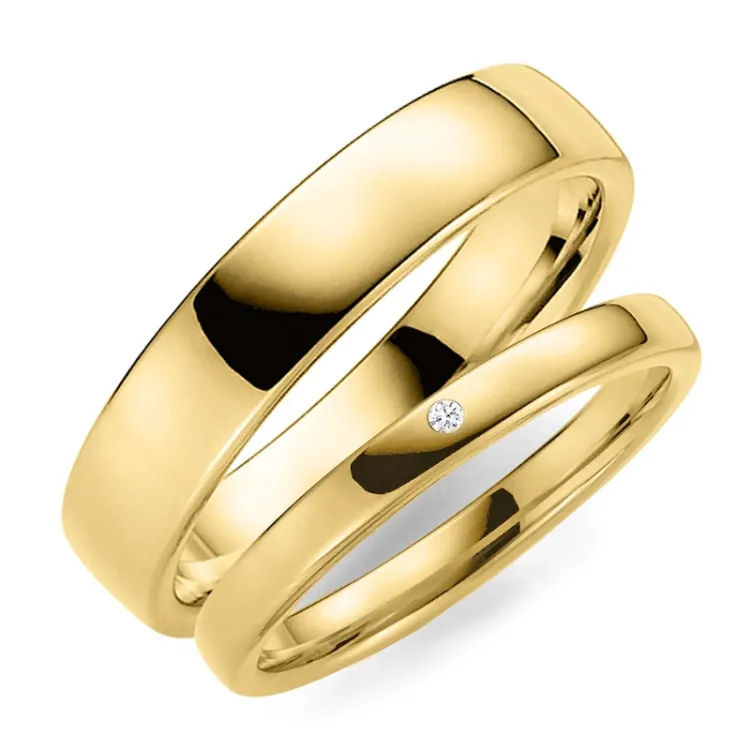 5 en 3 mm diamant trouwringen in 9 karaat goud - set