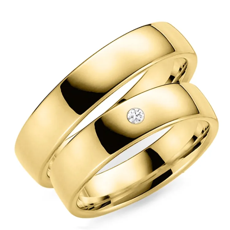 5 mm trouwringen in 9 karaat goud 0,03 ct - set