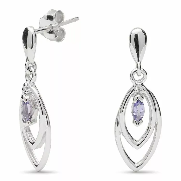 Ovaal diamant oorbellen in 9 karaat witgoud met tanzanite en diamanten