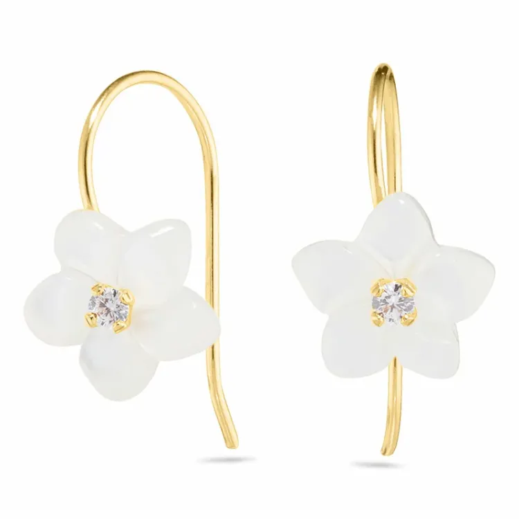 bloem oorbellen in 9 karaat goud met zirkoon en parelmoer - Gold Collection